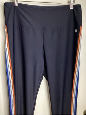 Liz Claiborne Weekend Dark Leggings with Orange, White & Blue Side Stripes XL